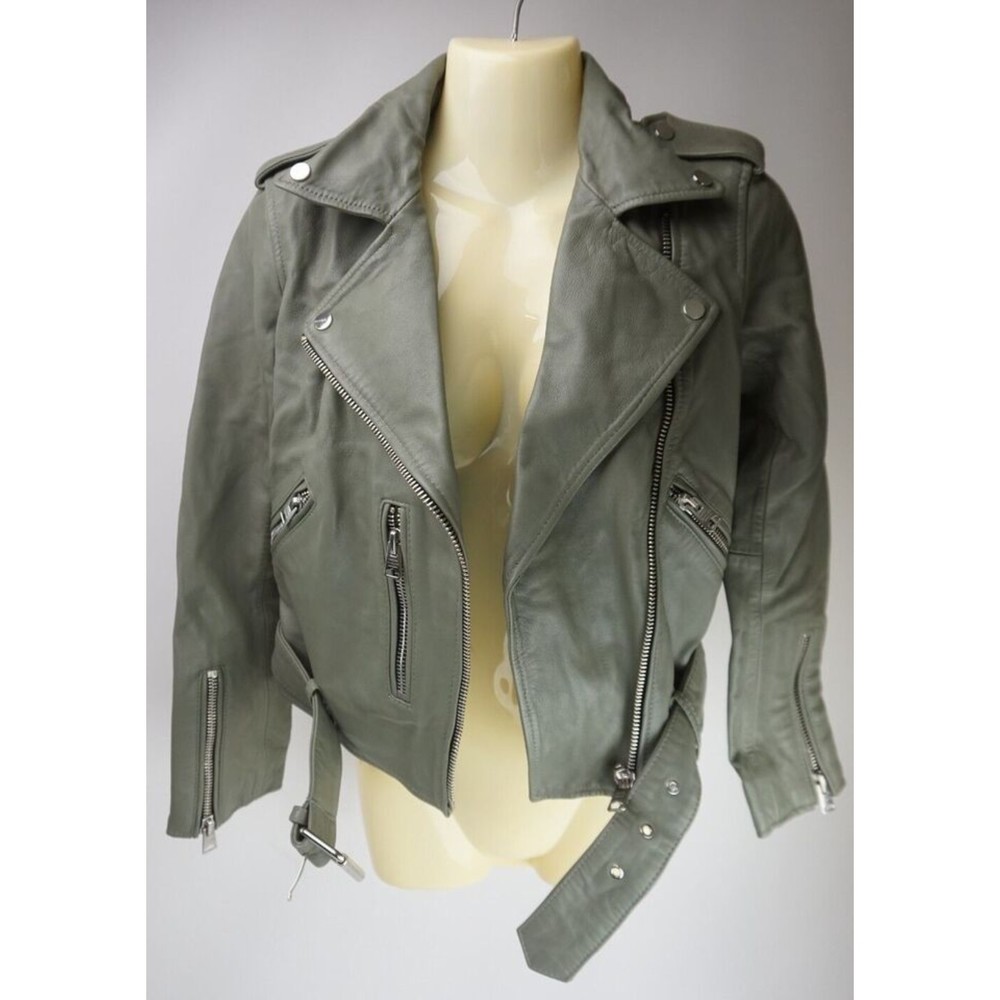 Allsaints Balfern Sage Balfern Leather Biker Jacket Women's Size 0 US - Picture 2 of 5